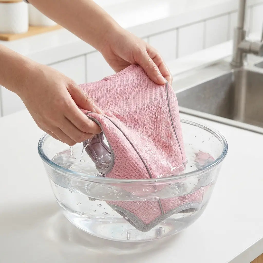 Soaking the cooling vest in cold water