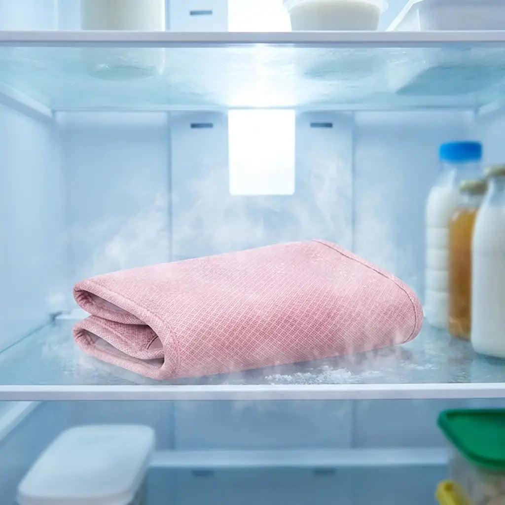 Cooling vest chilling on a fridge shelf